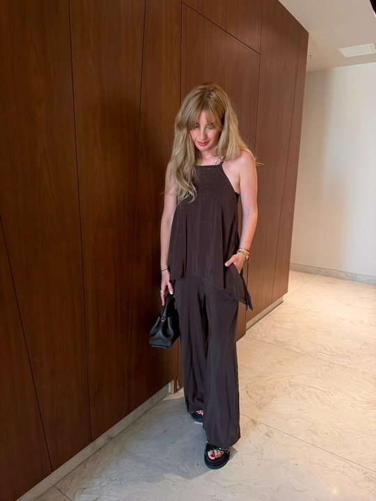 Premium Tencel , Acıkahve Taşlı Tulum 