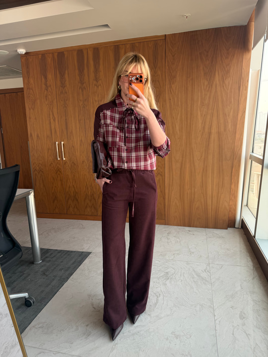 Orijinal Model, Bordo Ekoseli, Taş Detaylı Premium Gömlek & Pantalon Takım
