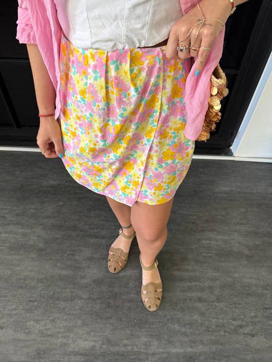 Pembe & Sarı , Çiçek Desenli Etek