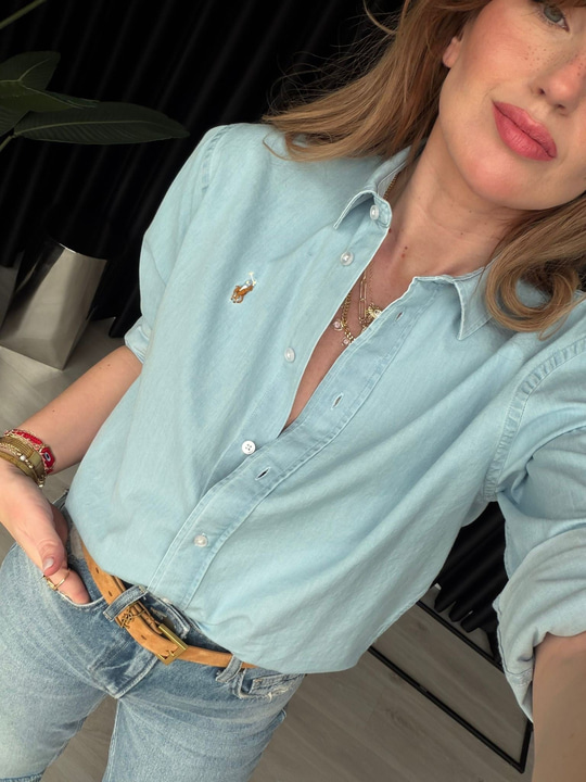 Orijinal Bm Marka , Buz Mavisi , Tencel Jean Gömlek
