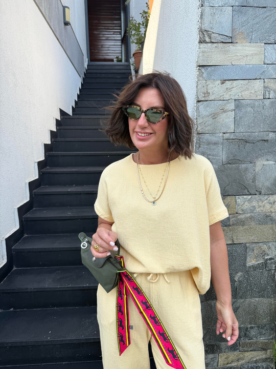 %100 Pamuk Özel Dokulu Sarı Takım