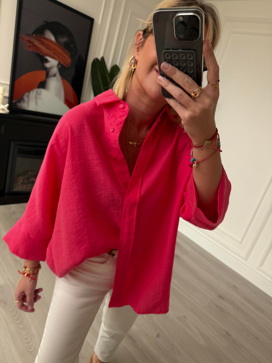 Tiril Dokuda , Pembe , Yarasa Kol , Premium Kalite Gömlek