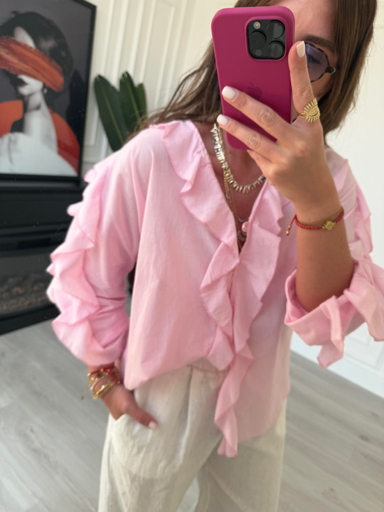 Orijinal Marka , Fırfırlı , Pembe Viral Gömlek