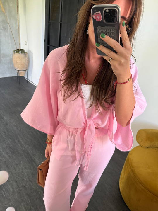 %100 Coton , Pembe , Önden Bağlamalı , Beli Lastikli , Müslim Takım