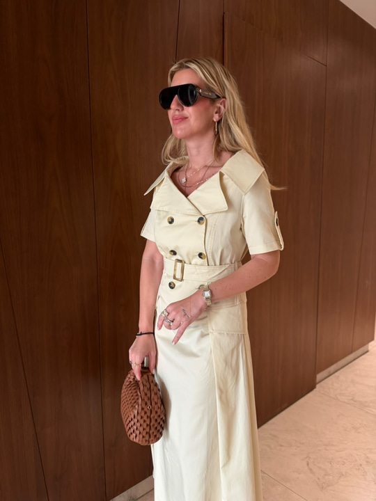 Orijinal Model , Kayık Yaka , Bej , Trenç Elbise