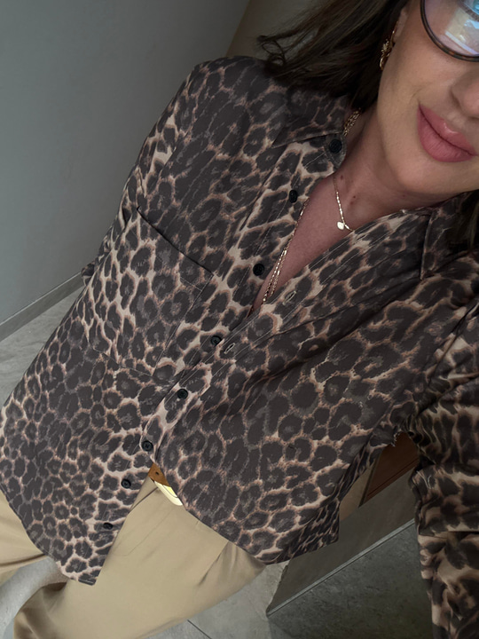 Leopar Desenli , Poplin Gömlek