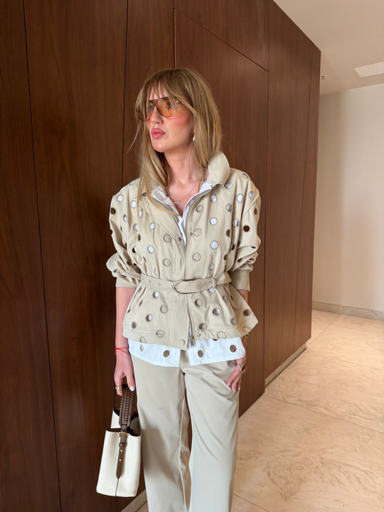 Orijinal Model , Kuş Gözü Detaylı , Kemerli , Bej Poplin Takım