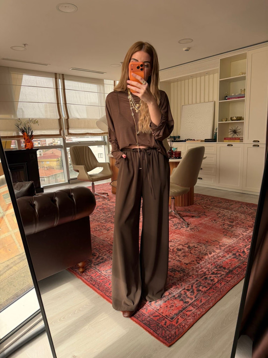 Beli Büzgü Lastikli , Acıkahve , Tiril Palazzo