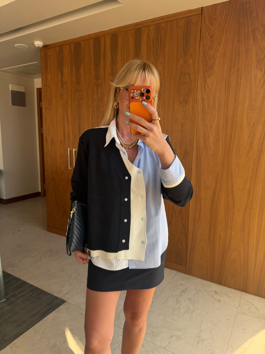 Orijinal Model Lacivert Tasarım Triko & Poplin Mix Premium Gömlek