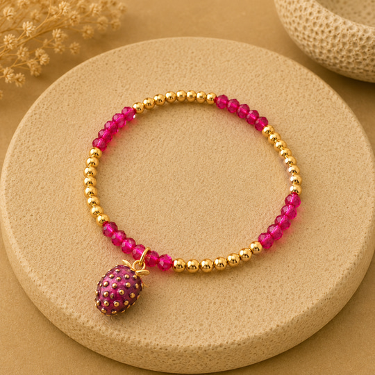 Gold & Mini Pembe Taşlı Bileklik