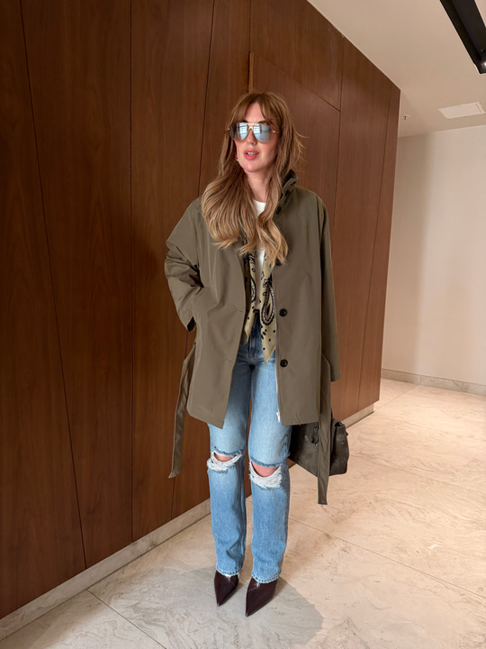 Orijinal Model , Belden Bağlamalı , Dik Yaka , Haki Trençkot