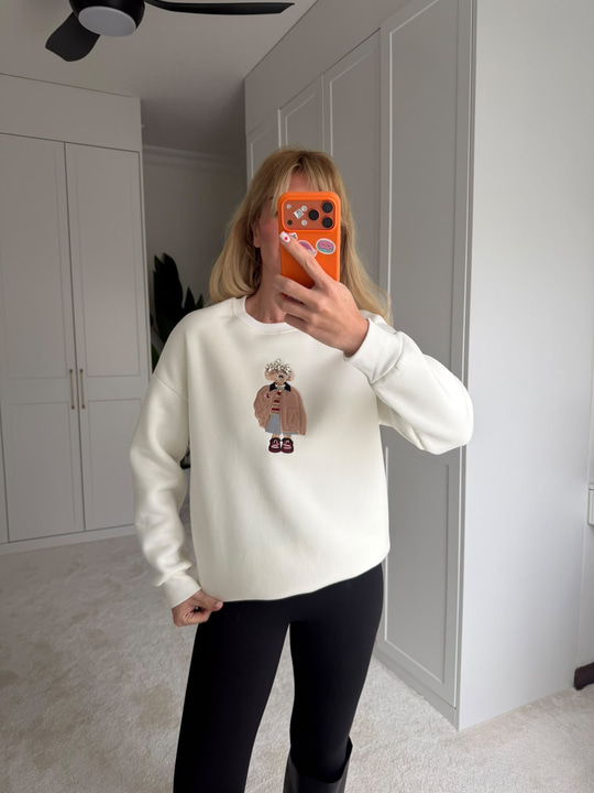 Orijinal Marka , Taş İşlemeli , Beyaz Sweatshirt