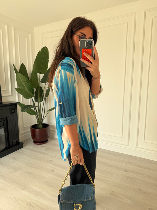 Mavi Batik Desenli , Cotton Gömlek