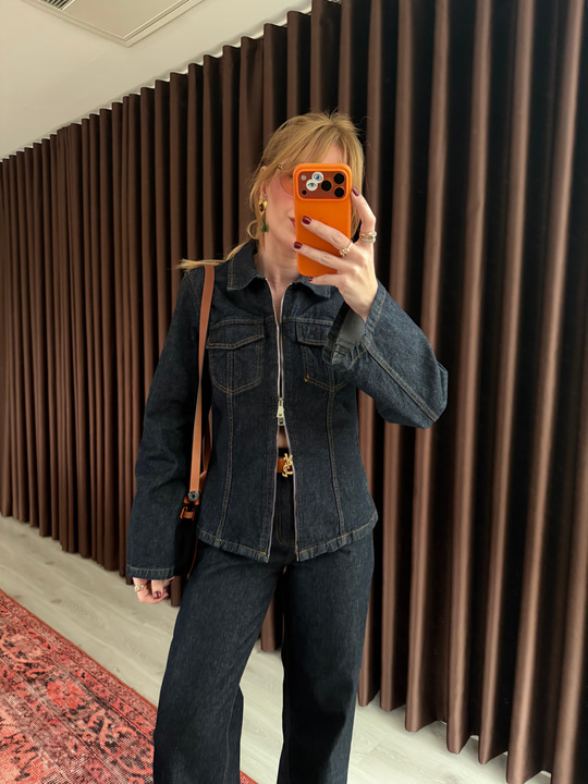 Orijinal Model , Çift Fermuarlı , Lacivert Jean Ceket