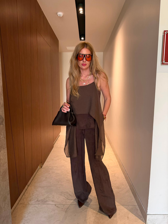 Askılı & Fular Geçişli , Premium Tencel , Acıkahve Takım