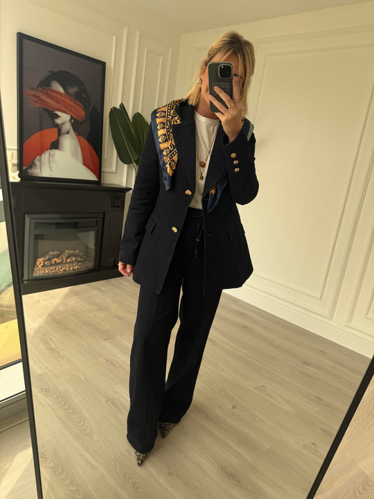 Beli Lastikli , Lacivert , Premium Palazzo Jean