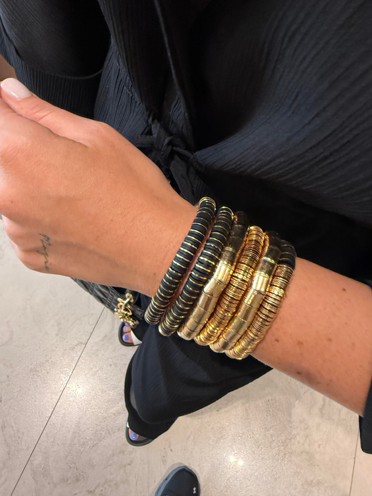 6lı Eskitme Gold & Siyahlı Lastikli Bilezik Seti