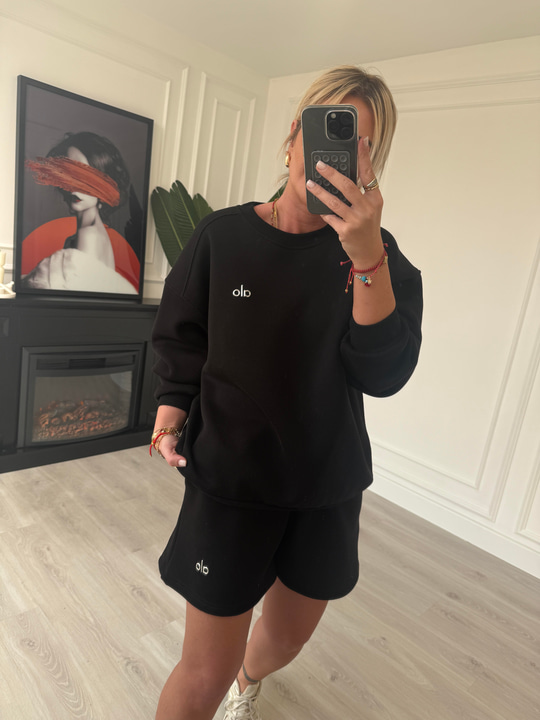 Marka Logolu , Şardonlu Sweatshirt & Şort , Siyah Takım