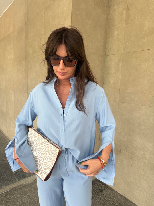 Hakim Yaka , Tencel , Bebe Mavisi , Gömlek & Pantolon Takım