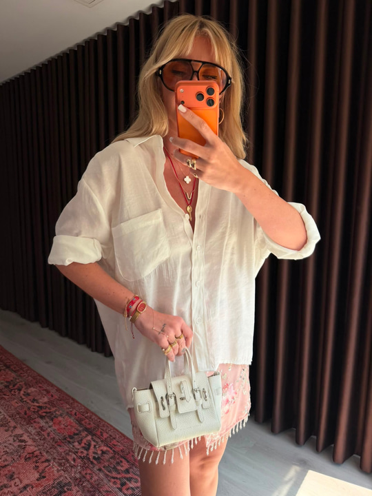 Beyaz  , Tencel , Oversize Gömlek