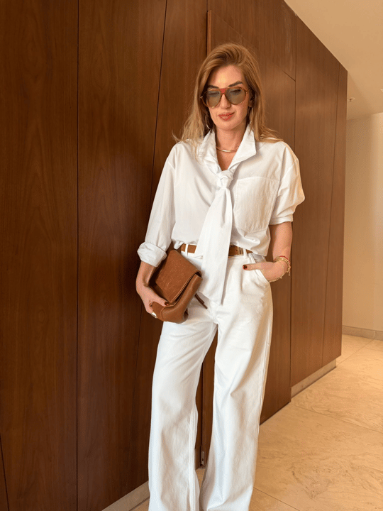 Orijinal Model , Beyaz , %100 Koton , Fularlı Poplin Gömlek