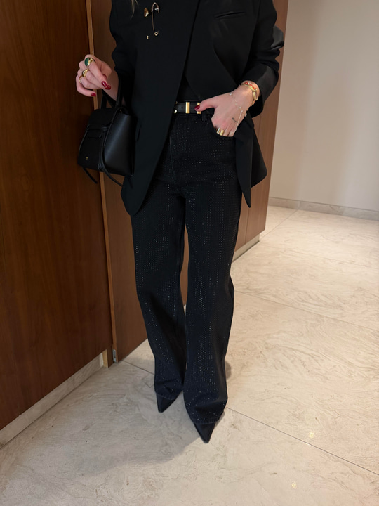 Orijinal Model , Önü Full Taşlı , Siyah Palazzo Jean