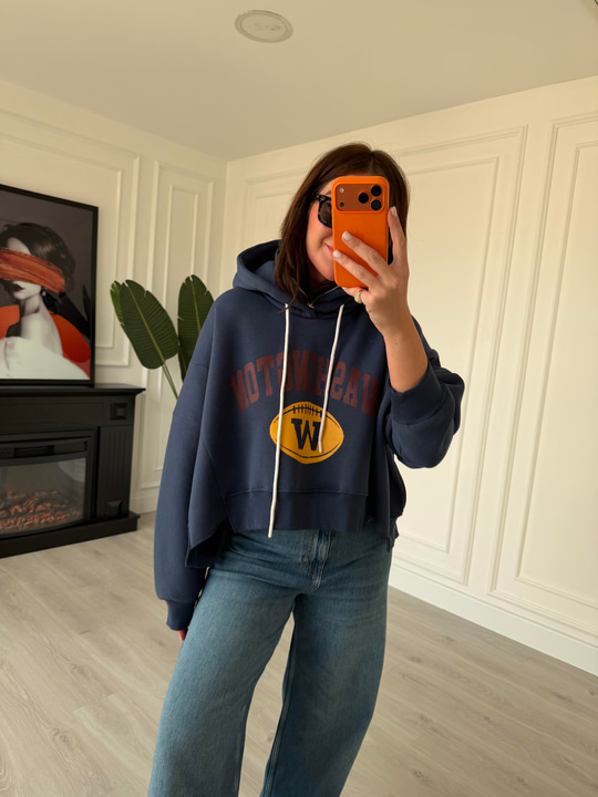Yakası Fermuarlı , Kapüşonlu , Lacivert Sweatshirt