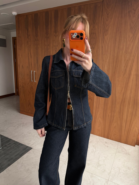 Orijinal Model , Çift Fermuarlı , Lacivert Jean Ceket