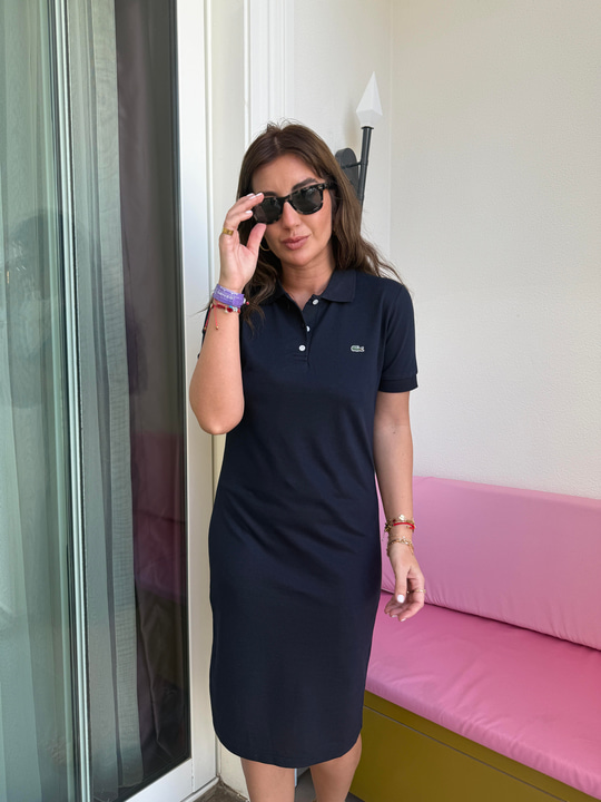 Marka Logolu Lacivert Polo Yaka Elbise