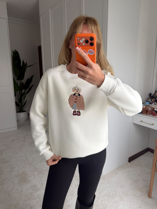 Orijinal Marka , Taş İşlemeli , Beyaz Sweatshirt