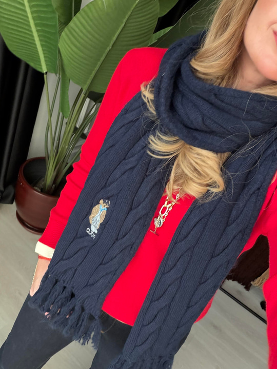 Orijinal Model Teddy İşlemeli Lacivert Atkı