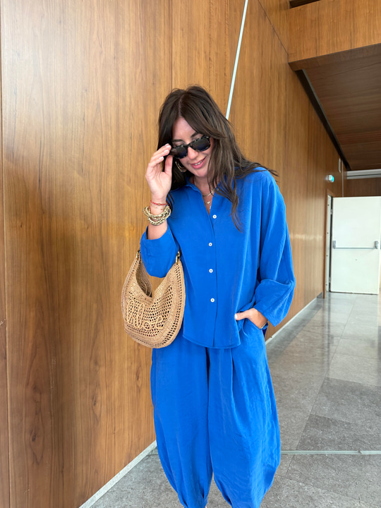 Tencel Modal , Saks Mavi , Gömlek Pantalon Takım