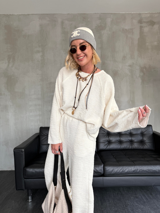 Dokulu Sweat & Pantolon , Ekru Takım