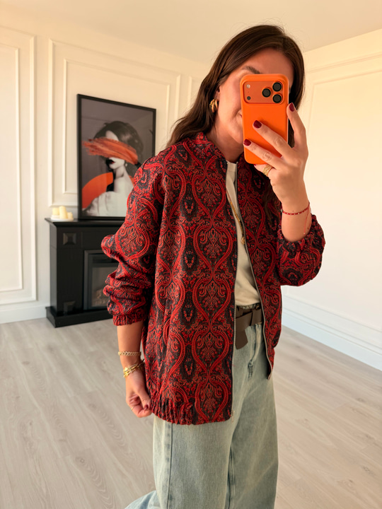 Bordo & Lacivert Özel Dokuma Bomber Ceket