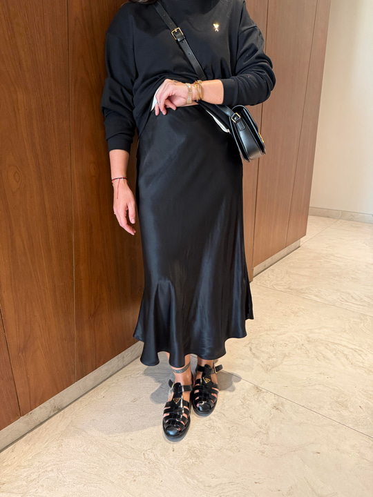 Beli Gizli Lastikli Pamuk Saten , Siyah Etek