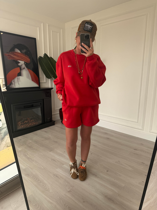 Marka Logolu , Şardonlu Sweatshirt & Şort , Kırmızı Takım