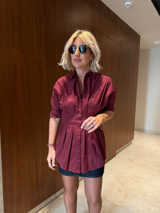 Orijinal Marka , Belden Pensli , Bordo Poplin Gömlek