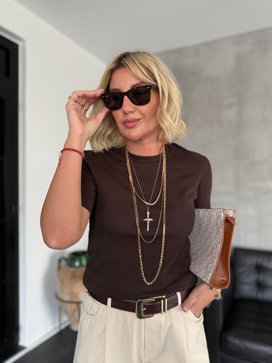 Orjinal Marka , %100 Pamuk, Acı Kahve Basic T-shirt