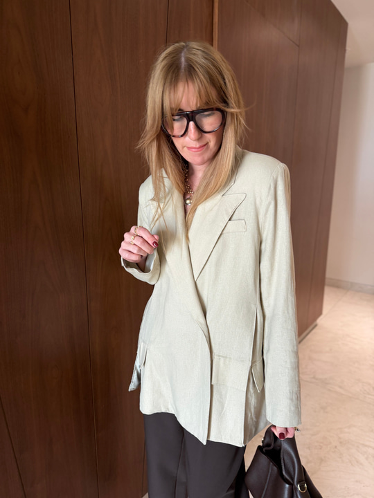 %100 Keten , Bej Blazer Ceket