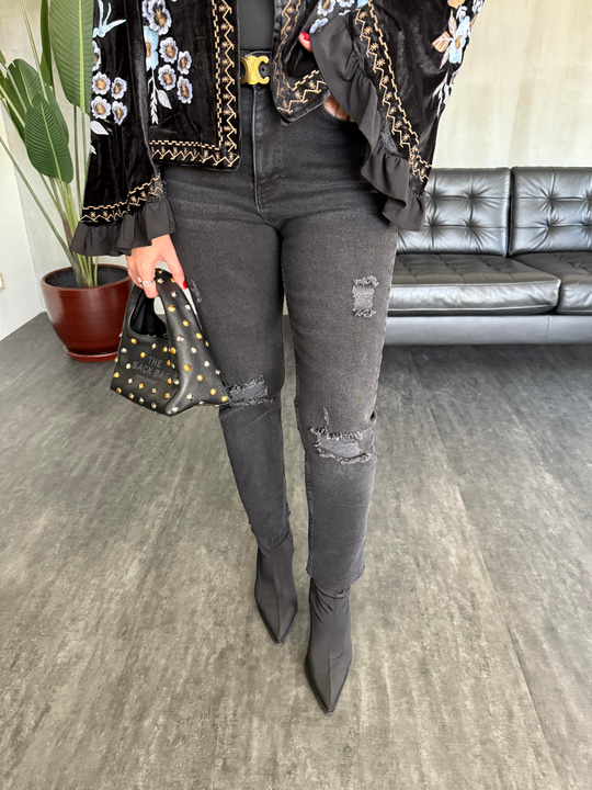 Komple Likralı , Yırtık , Füme Jean