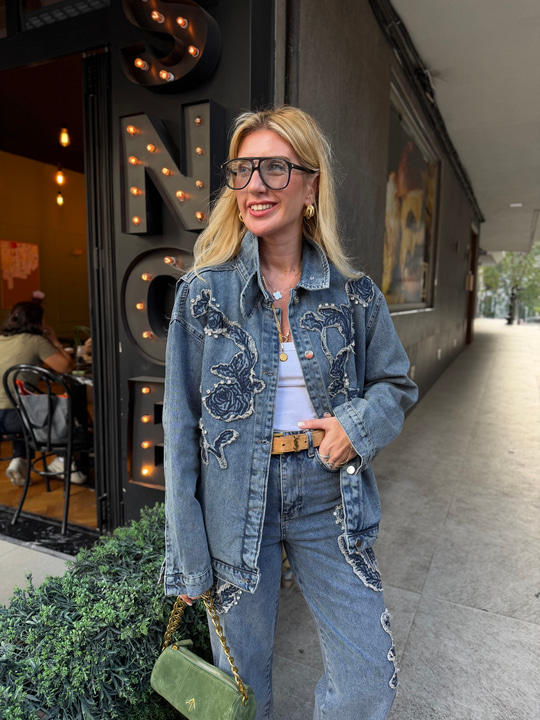 Twist Model Taş İşlemeli Jean Ceket & Pantolon Takım 