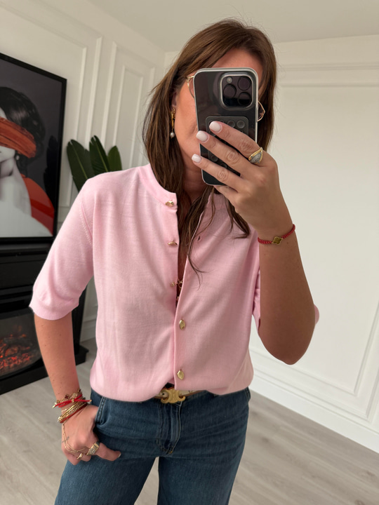Orijinal Model , Gold Düğmeli , Kısa Kollu , Pembe Merserize