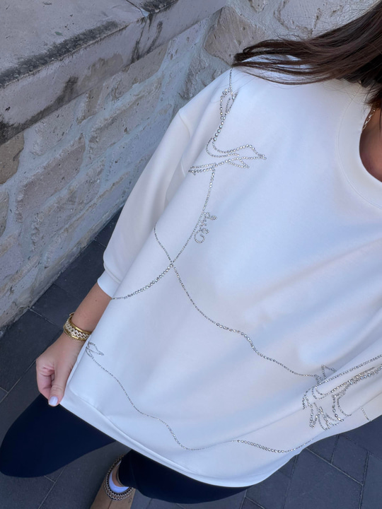 Orijinal Marka , Taş İşlemeli , Beyaz Sweatshirt