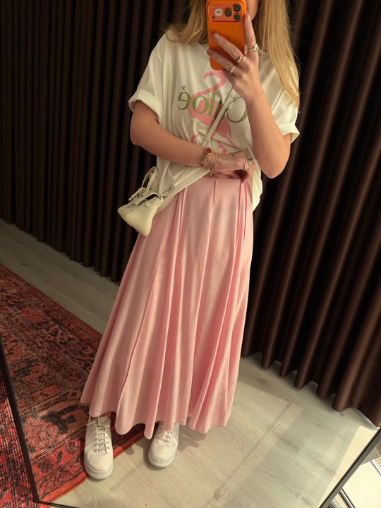 İçi Astarlı , Dikiş Detaylı , Premium Pembe Etek