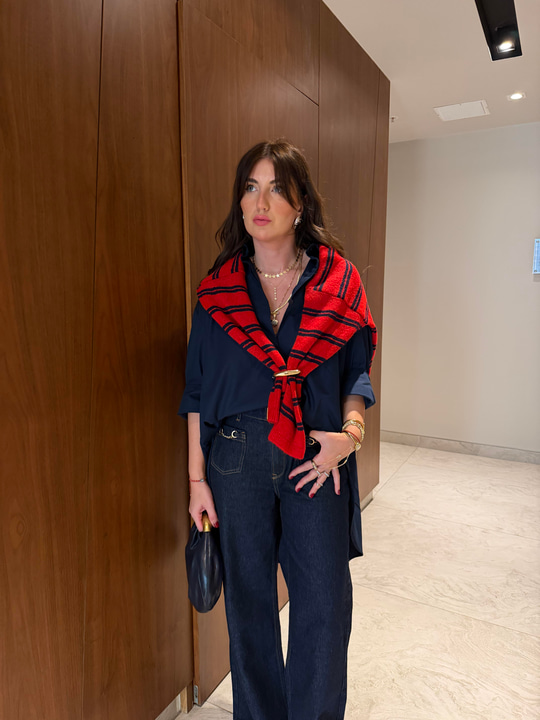 Oversize Lacivert , Poplin Gömlek