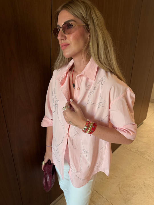 Parlak Taşlı , Pembe Poplin Gömlek