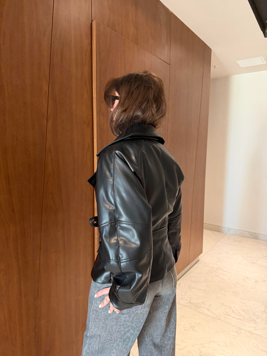 Kuşaklı , Siyah , Premium Deri Ceket