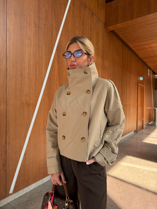 Premium Bej Dik Yaka Trençkot