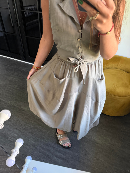 Vizon Beli Lastikli, Tencel Pantolon Etek