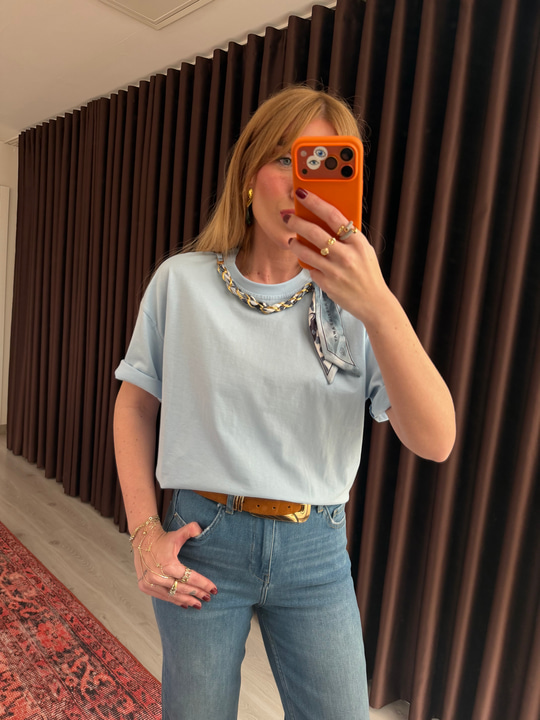 Çıkabilen Zincir Fularlı , Bebe Mavisi , T-shirt